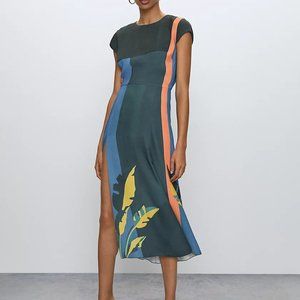 Aritzia Babaton Hamptons Dress Midi Slit Dress in Teal/Sunset Spice